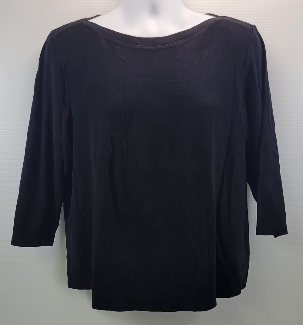 H) Woman Chico's The Ultimate Tee Shirt Black Cotton Size 3